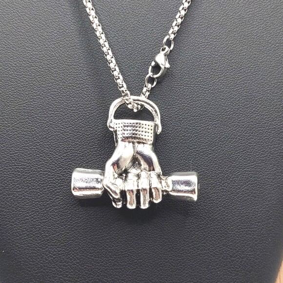 Stainless Steel Dumbbell Pendant Necklace Bodybuilding Gym  Stainless Dumbbell Workout Necklace Exercise Fitness Bodybuilding Birthday Gift